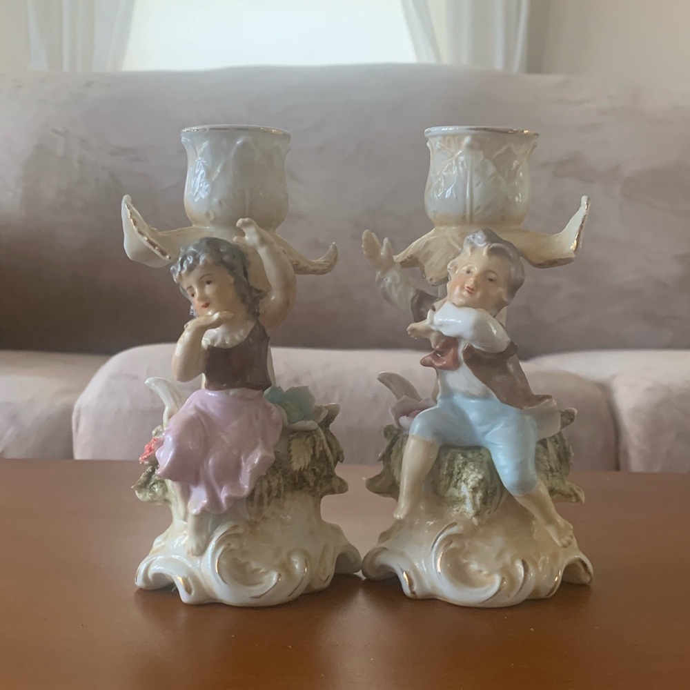 Vintage Porcelain Wales Figural Cherub Candle Holder